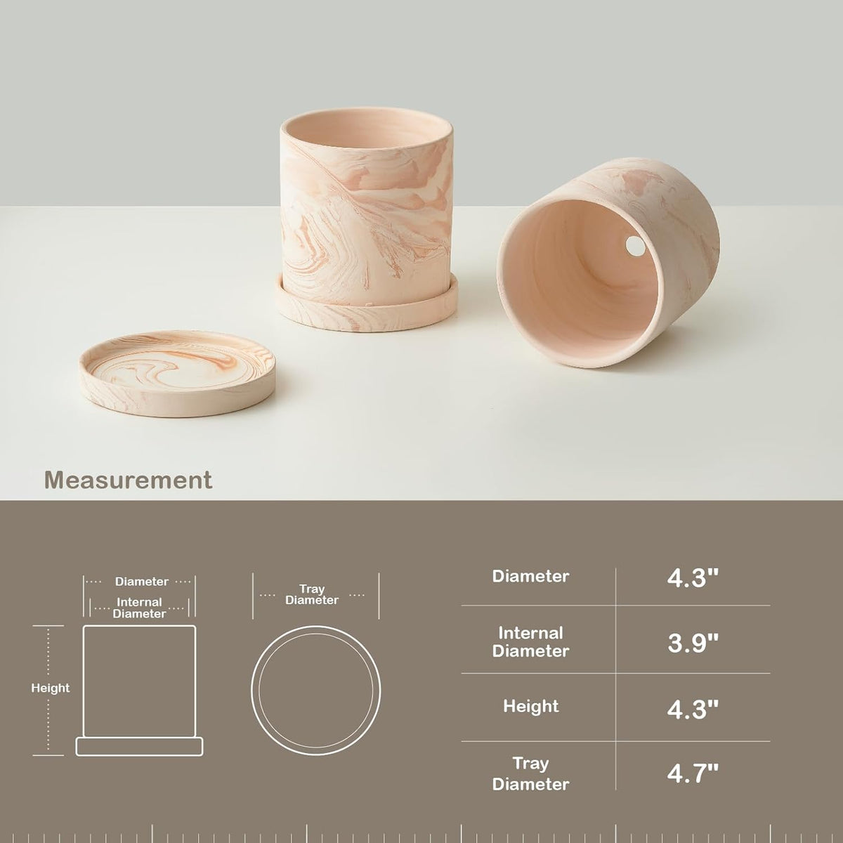 4 inch Plant Pot - Terra Cotta Flower Planters Indoor - Modern Succulents Containers with Drain