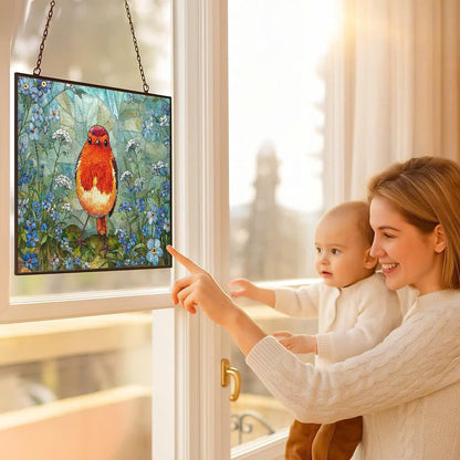 Customized Rectangle Robin Stained Glass Window Hanging Suncatcher Stained Glass Home Decor Garden