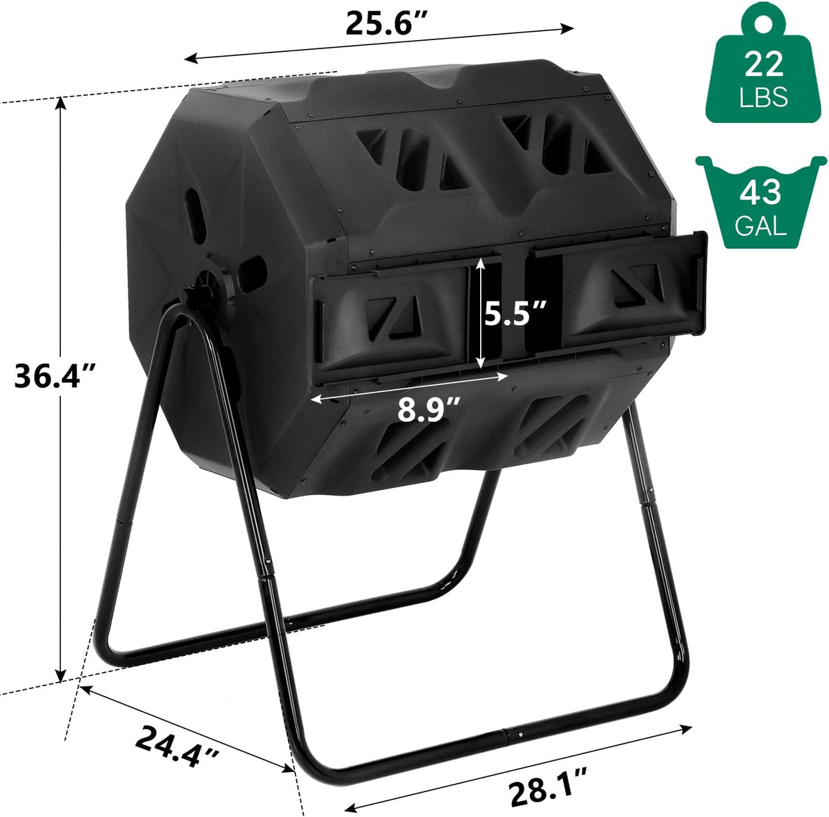 43 Gallon Compost Bin Outdoor Tumbling Composting Bins Compost Tumbler Bucket Trash Can w/Dual