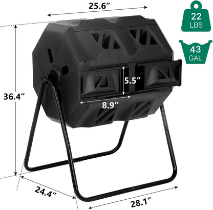 43 Gallon Compost Bin Outdoor Tumbling Composting Bins Compost Tumbler Bucket Trash Can w/Dual