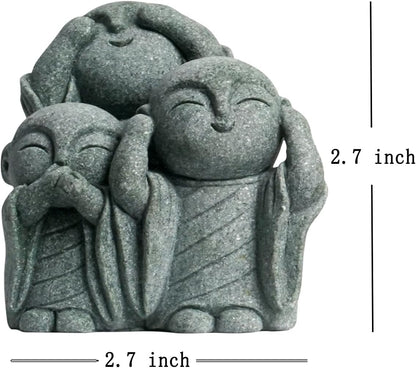 OwMell 3 Japanese Jizo Statue Stone Japanese Buddha Jizo Monk Statue Figurine Memorial Statue