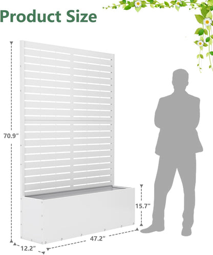 Metal Planter Box with Trellis,70.9"x47.2"x15.7" Raised Garden Bed with Drainage Holes, Privacy