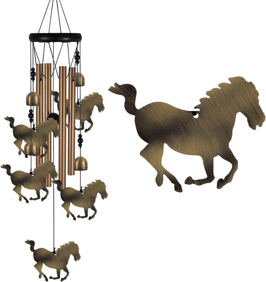 Horse Wind Chimes Outdoor Decor - with 4 Tubes 4 Bells 5 Horses Wind Chime, Mobile Romantic Horse