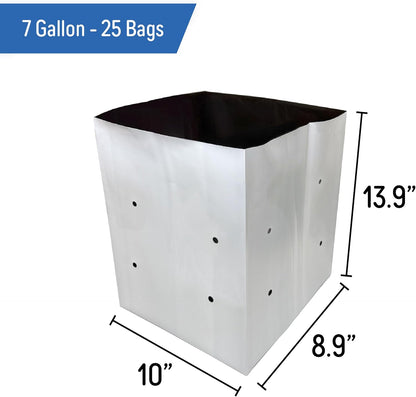 A.A 7 Gallon Grow Bags Black and White Poly Nursery Bags for Plants, Tree Grow, Greenhouse (25 Pack)