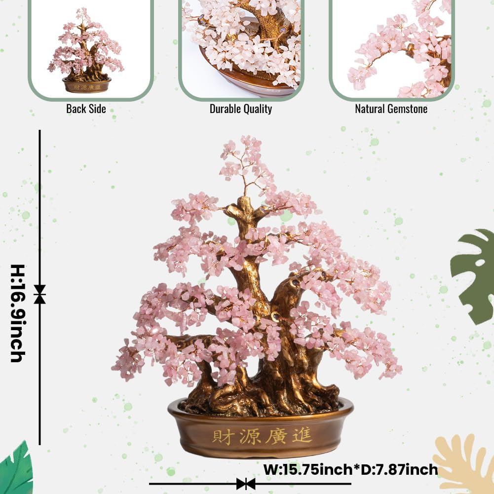 Natural Rose Quartz Tree Large,18" Chakra Crystal Tree(1,300 Gemstone Count) Healing Properties