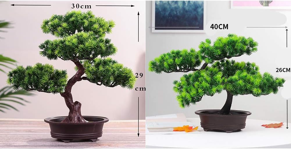 KOET Artificial Bonsai Pine Tree, 11Inch Faux Potted Plant Desk Display Fake Tree Pot Ornaments