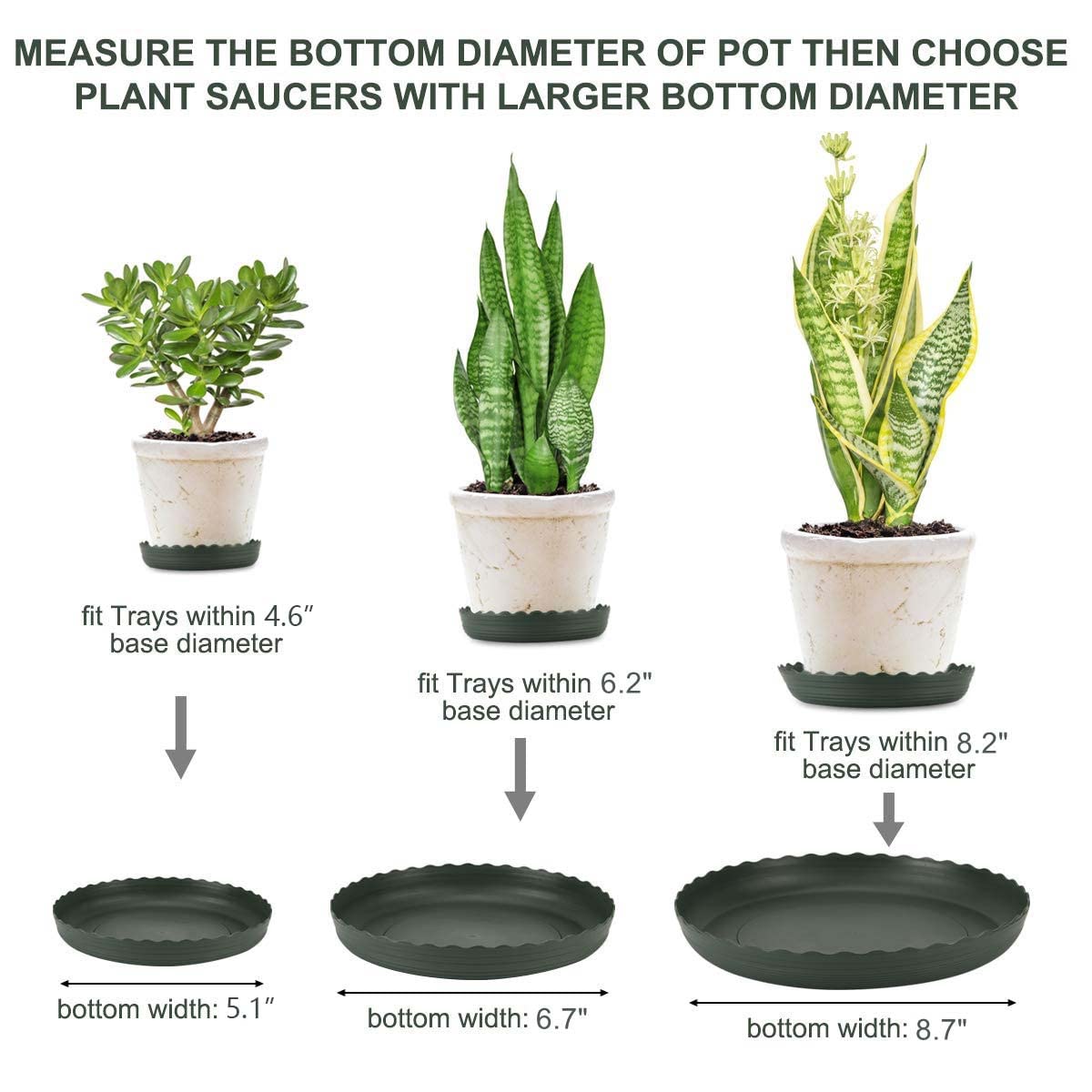 ECOESPTI 12Pcs Plant Saucer, 6 8 10 Inch Durable Plastic Plant Tray, Black Round Plant Pot Saucers