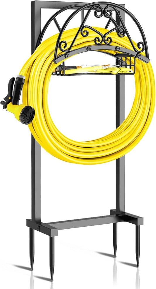 Garden Hose Holder Hanger Freestanding, Upgraded 4 Spikes Heavy Duty Storage Reel Stand with