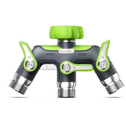 RAINPOINT 3 Way Hose Splitter, 100% Metal Heavy Duty Garden Hose Splitter With 1.9" Extra Long