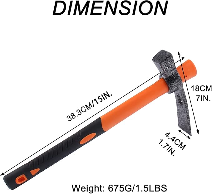 Dual Head Hammer Hoe with Heavy Duty Forged Adze and Ergonomic Non-Slip Handle for Gardening
