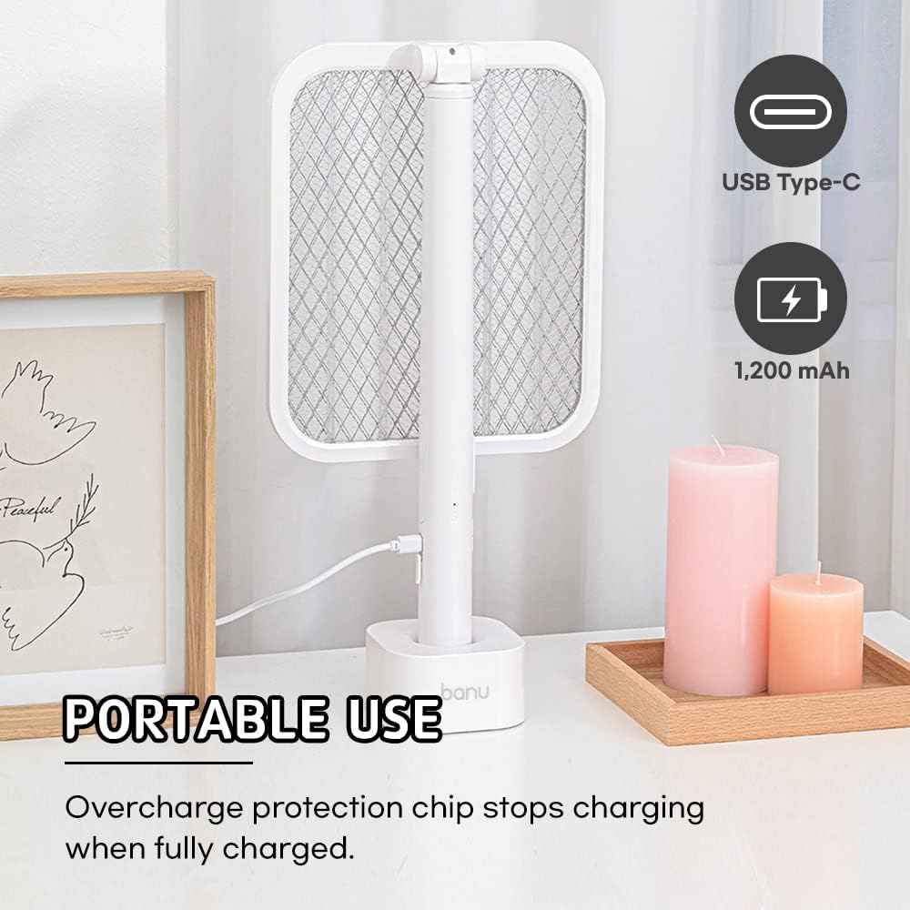 BANU Electric Fly Swatter Bug Zapper Racket, 180-Degree Folding, Adjustable 2-in-1 Mosquito Killer