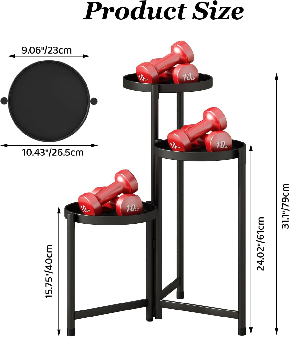 Plant Stand indoor outdoor - 3 Tier black Tall Metal Flower Pot Holder Potted Display Rack - Heavy