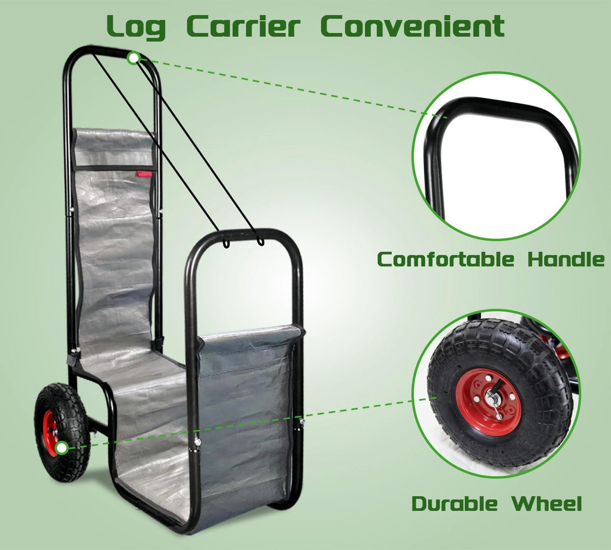 Firewood Cart: 44 X 27 X 20 in Heavy Duty 220 lbs Load Pneumatic Tires for Garden Backyard