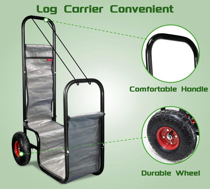 Firewood Cart: 44 X 27 X 20 in Heavy Duty 220 lbs Load Pneumatic Tires for Garden Backyard