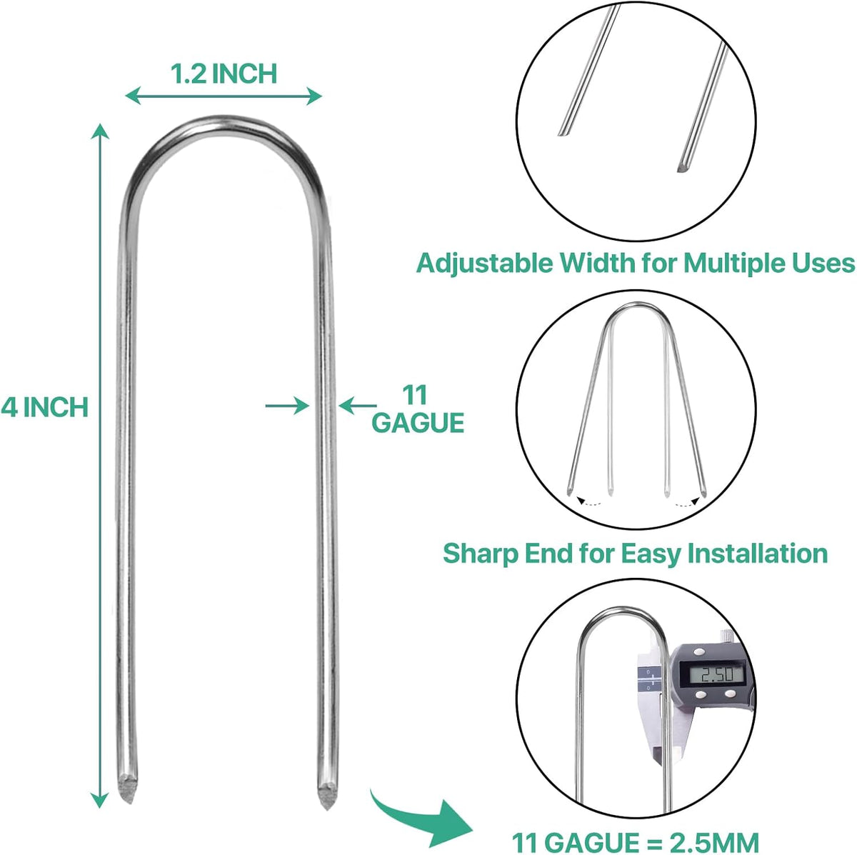 4 Inches Landscape Staples,Galvanized Garden Stakes Yard Stakes Garden Staples Prefect for Weed