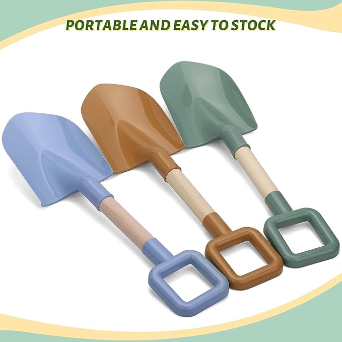 Wood Handle Beach Shovel for Kids Digging, Sand Spade Sandbox Toy for Kids 4-12, Safe Plastic