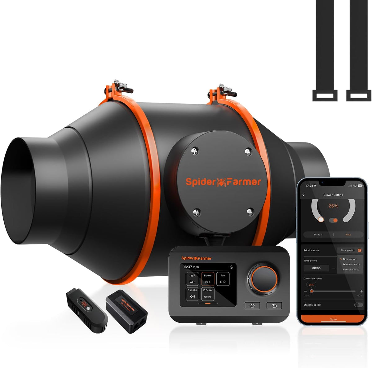 Spider Farmer 4 Inch Smart Inline Duct Fan with GGS Temperature Humidity Controller, WiFi