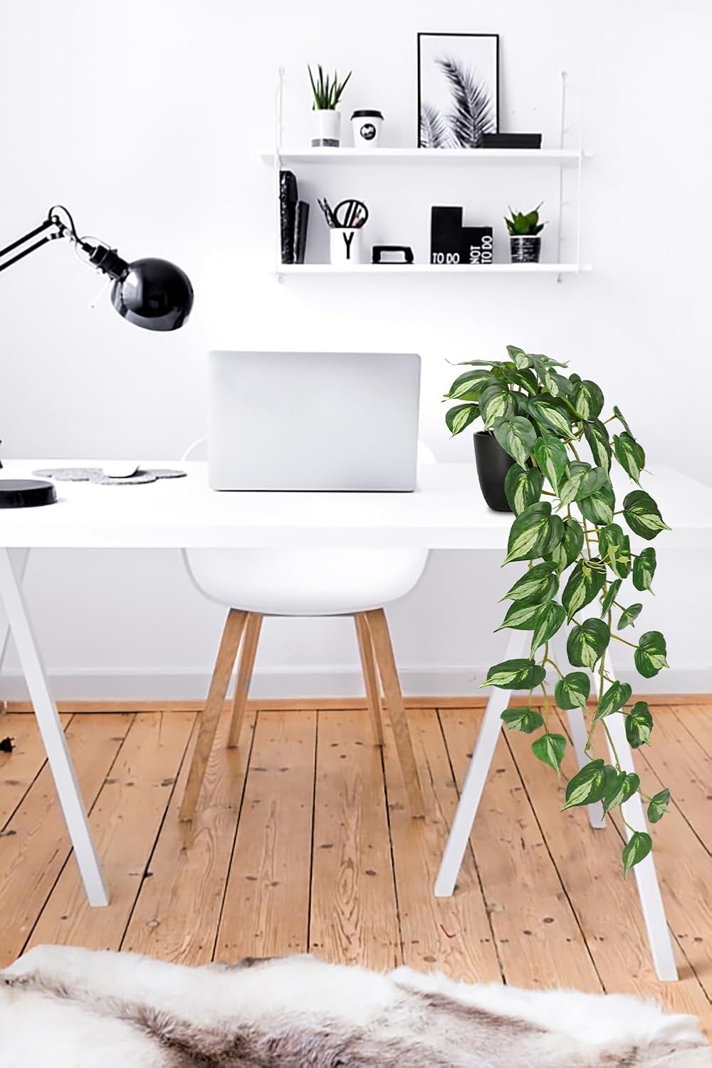 Artificial Pothos Ivy Plant with Pot Artificial Light Green Leaves Featuring for Home Shelf Decor