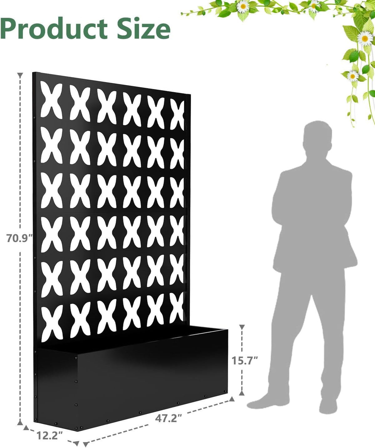 2PCS Metal Planter Box with Trellis,70.9"x47.2"x15.7" Raised Garden Bed with Drainage Holes