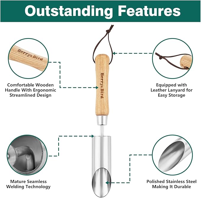 Berry&Bird Bulb Planter Tool, 12" Garden Bulb Transplanter Tool, Stainless Steel Manual Hole Digger
