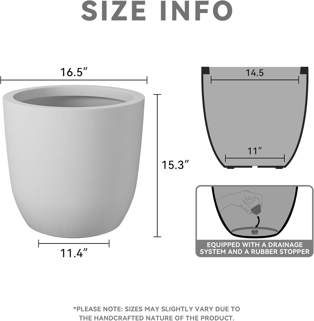 Kante 16.5" Dia Round Concrete Planter, Large Outdoor Modern Indoor Decorative Plant Pots with