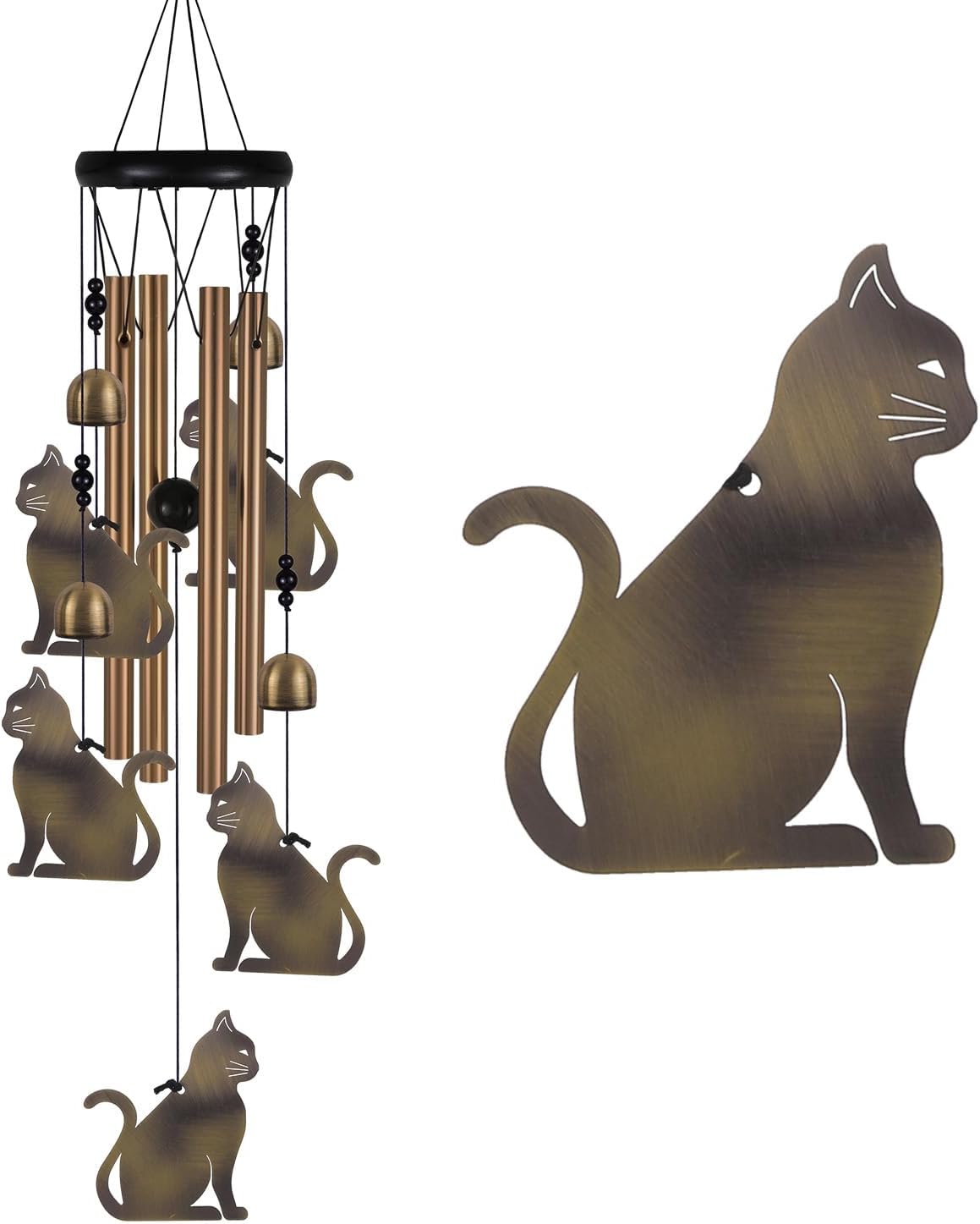 Garden Cat Wind Chimes Outdoor Indoor Decor - with 4 Tubes 4 Bells 5 Cats Wind Chime, Mobile