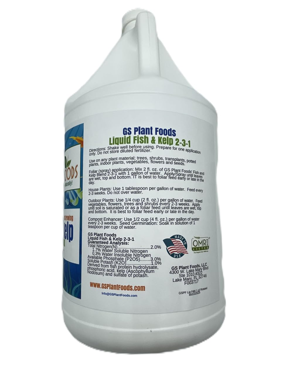 GS Plant Foods Liquid Fish & Kelp Fertilizer (1 Gallon) – Organic Material Review Institute Listed