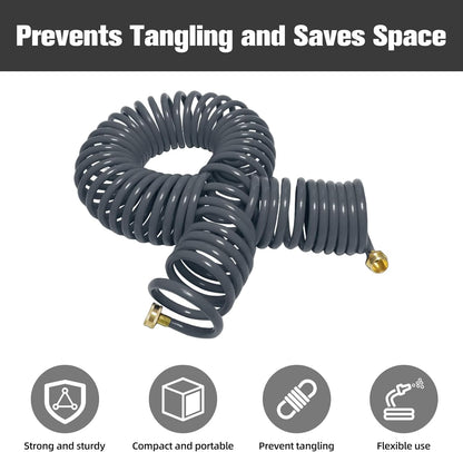 Coil Hose,3/8" EVA Coil Garden Hose 75 FT,Curly Water Hose Lightweight with Brass Connectors,Recoil