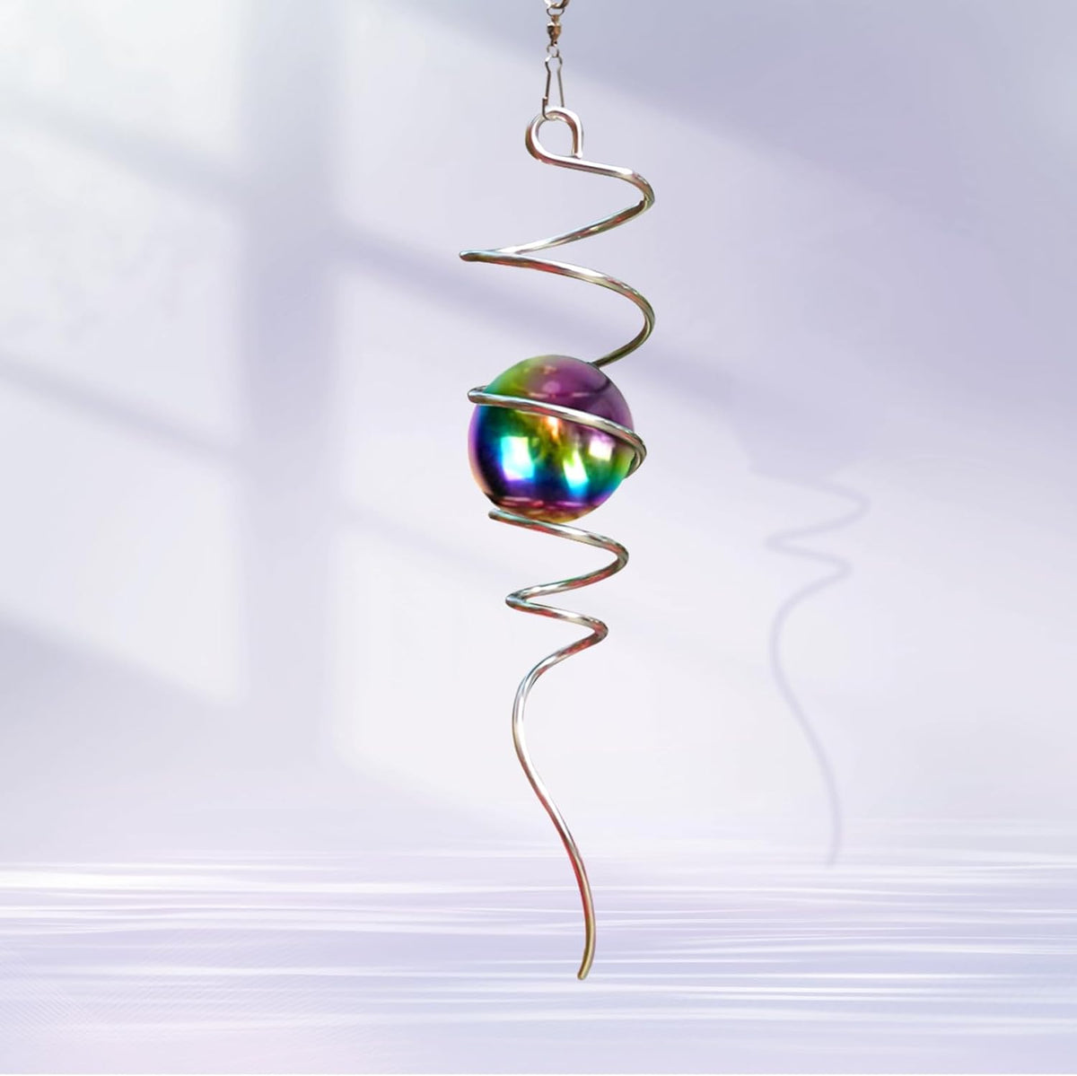 Gazing Ball Spiral Tail with Multi Color Stainless Steel Orb, Wind Spinners Stabilizer, Spiral Tail