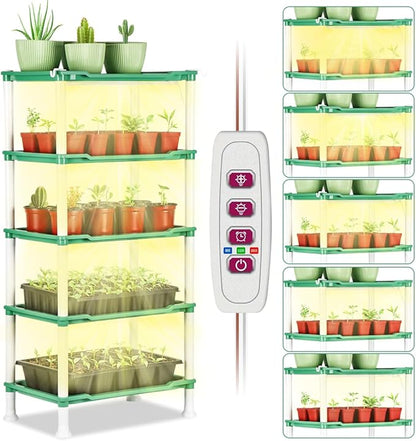 Tabletop 5-Tier Seed Starting Kit Germination Tray - Plant Stand with Grow Lights Full Spectrum