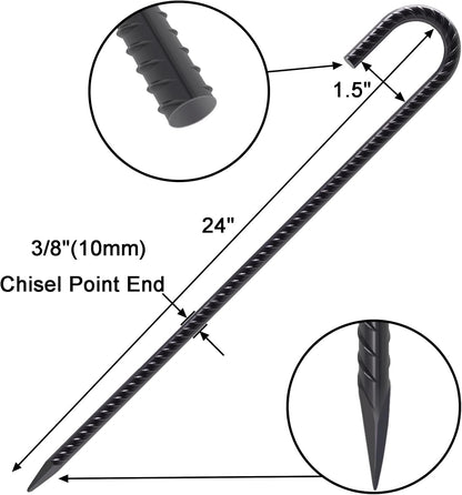 VVOKGO Rebar Stakes 24 Inch J Hook Heavy Duty Ground Anchors (16pcs), 3/8 Inch Diameter Metal Steel