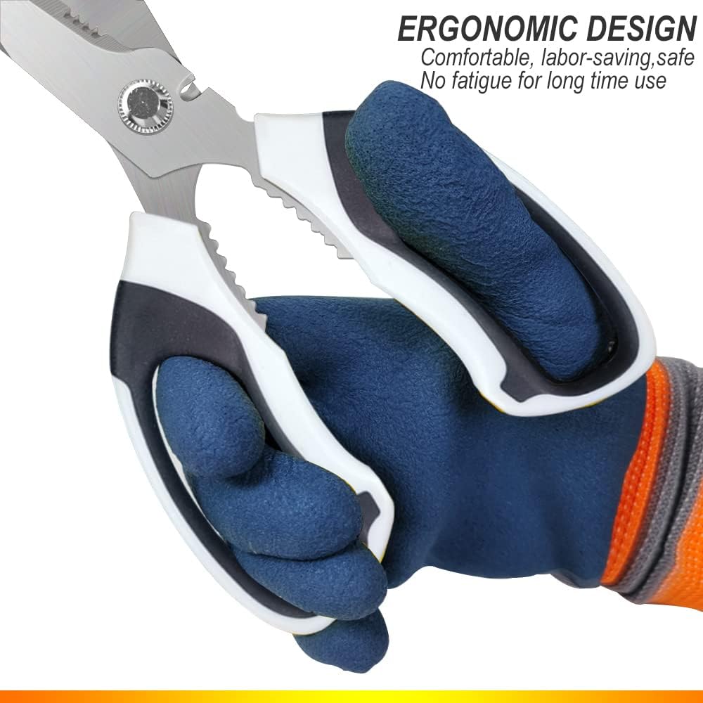 Heavy Duty 8'' Multipurpose Scissors with Protective Cover, Stainless Steel Serrated Blades, Easy