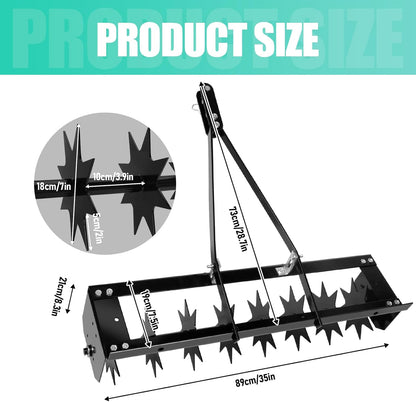 35 Inch Tow Behind Plug Aerator, Pull Behind Lawn Aerator Tool with Star Shaped Brass Nails, Spike