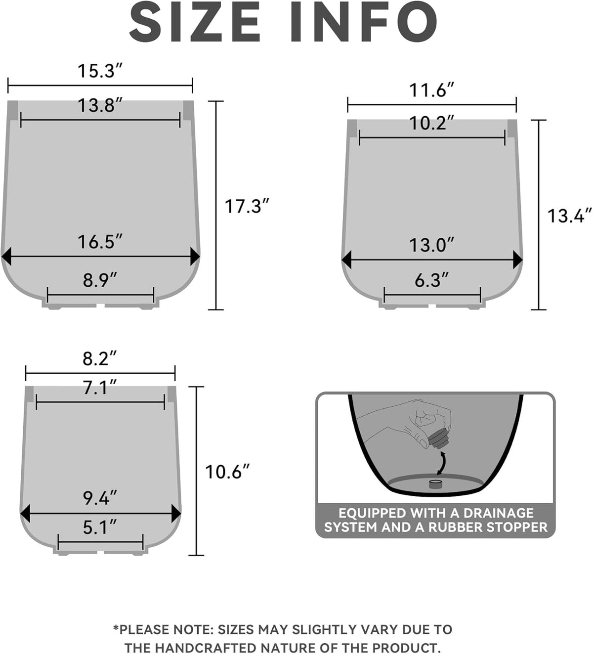 Kante 15.3"+11.6"+8.2" Dia Round Concrete Planter, Large Outdoor Indoor Planter Pots Containers