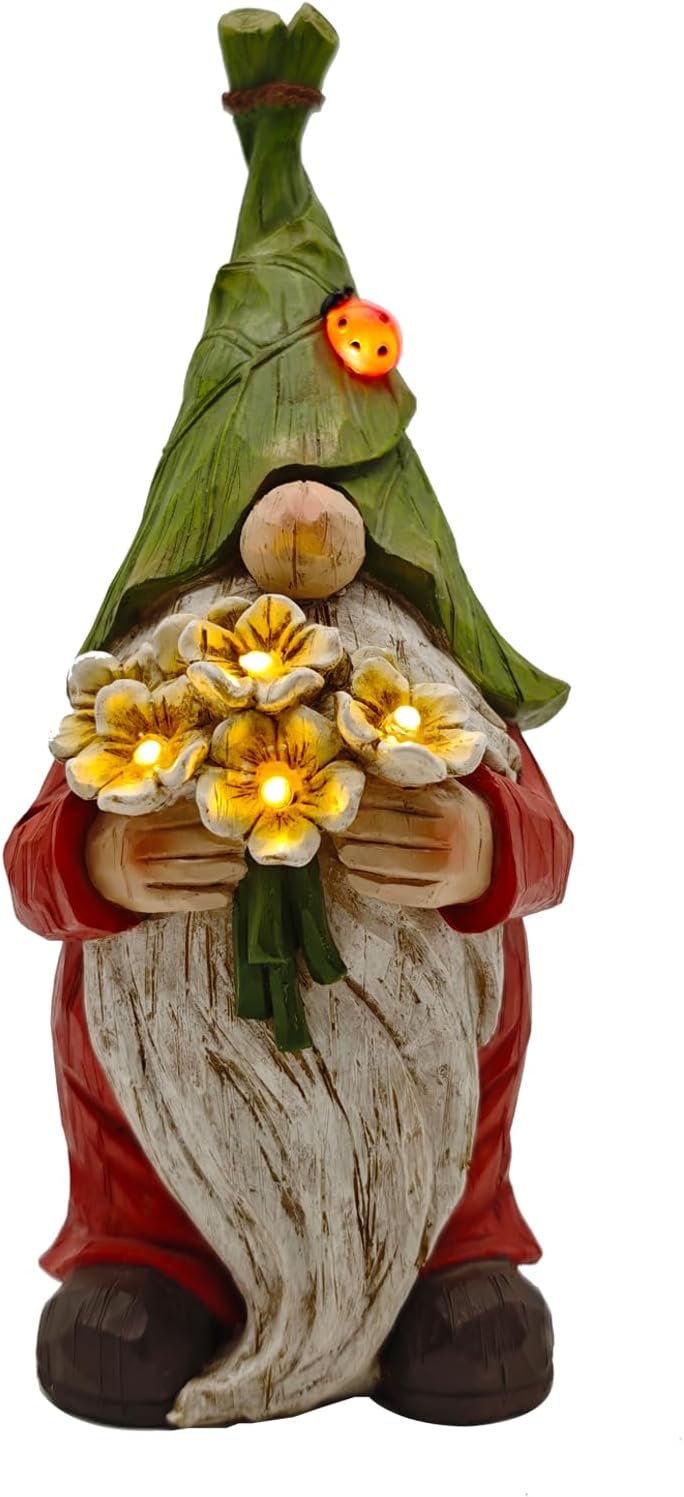 COWOS Garden Gnome Statue Outdoor Decor, Solar Garden Gnome Figurine Light, Resin Statues Sculpture