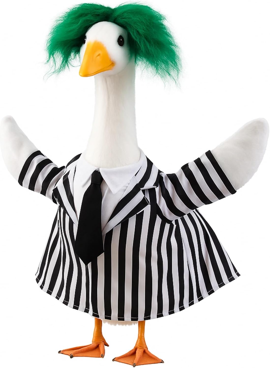 Halloween Porch Goose Outfits Black and White Striped Suit and Wig Movie Clothes for 23 Inch Cement