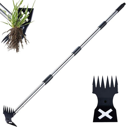 Weed Puller Tool with Long Handle - 60" Manual Weeder Remover Tool, 2 in 1 Hand Weed Rake and