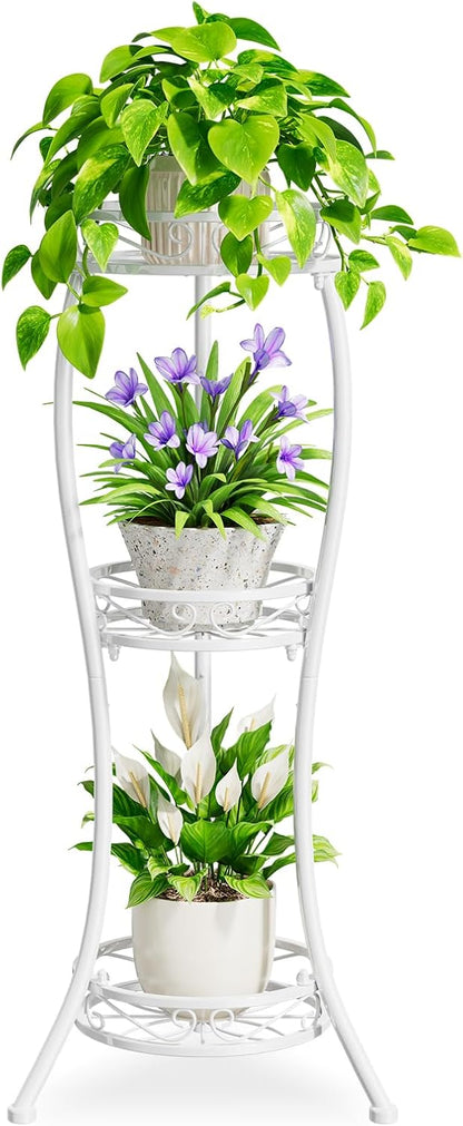 iDavosic.ly 3 Tier Tall Metal Plant Stand Indoor Outdoor, Wrought Iron Corner Flower Pot Holder