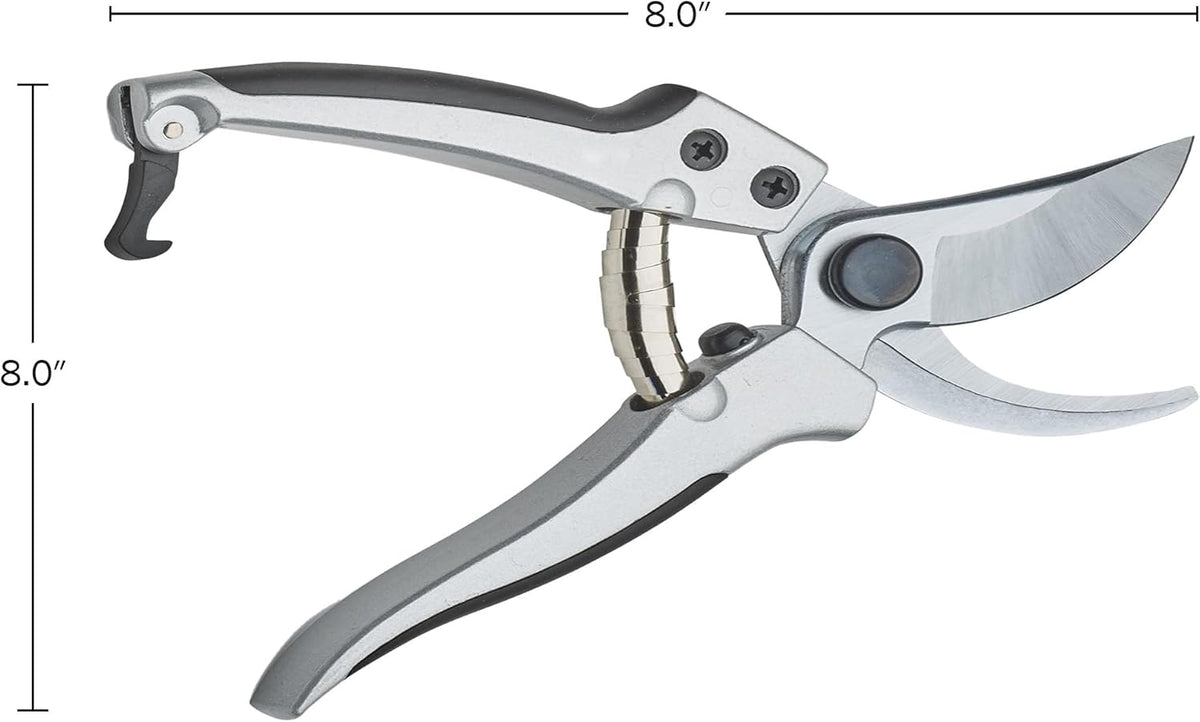 Kings County Tools 8" Steel Bypass Pruner | Spring-Loaded Snap Catch | Cast Aluminum with Rubber