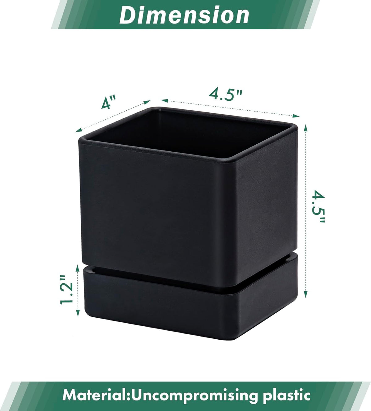 4 Inch Herb Planter Pot, Plastic Planter with Drainage Holes and Saucer, Modern Decorative