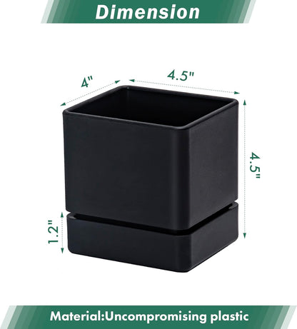 4 Inch Herb Planter Pot, Plastic Planter with Drainage Holes and Saucer, Modern Decorative