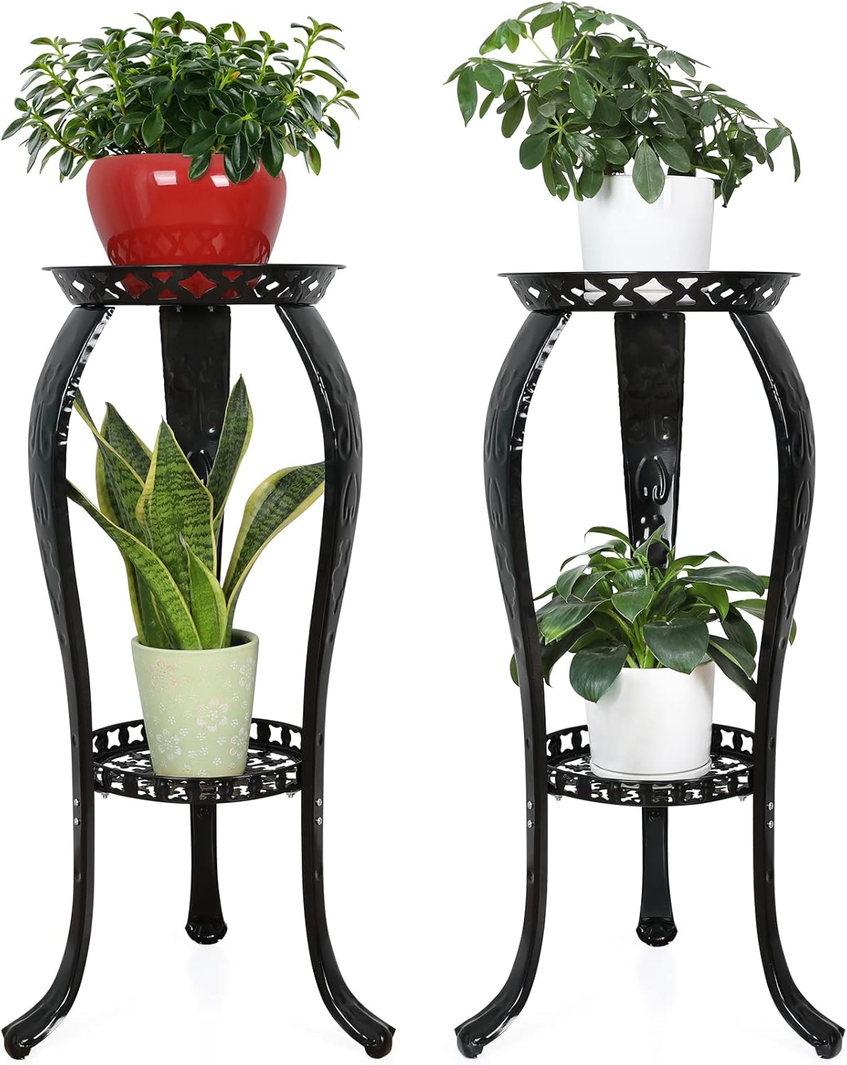 Ufine 2 Tier Metal Plant Stand Indoor Outdoor Iron Art Flower Pot Holder Tall Plant Display Rack