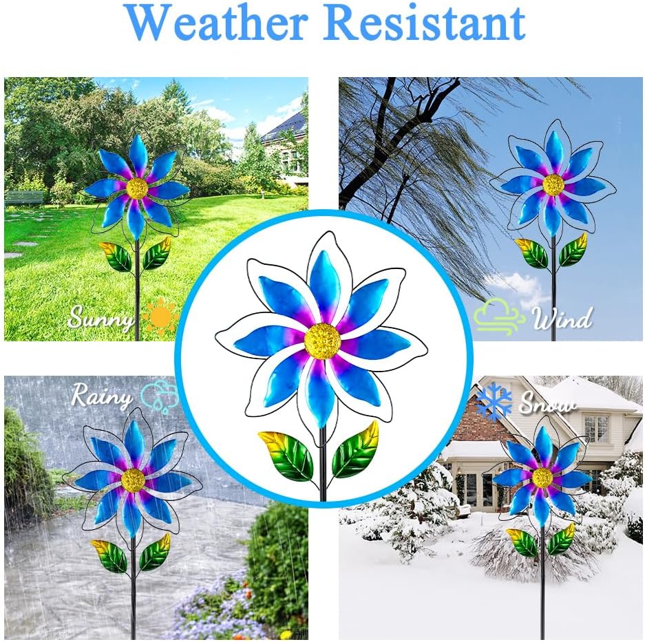 14'' Wind Spinners Outdoor, Flower Metal Garden Wind Spinners Outdoor, Kinetic Wind Sculptures &
