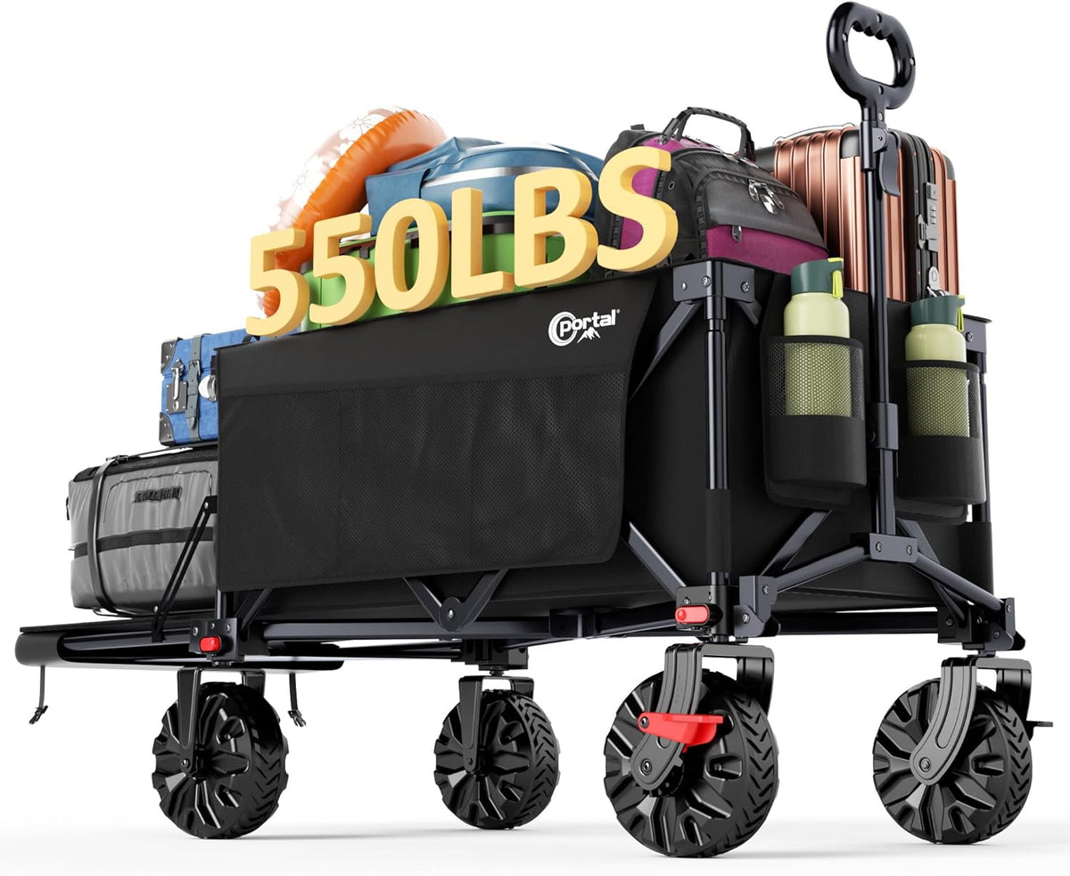 Portal 300L Large Wagons Carts Foldable with Tailgate, 550LB Heavy-Duty Collapsible Beach Wagon
