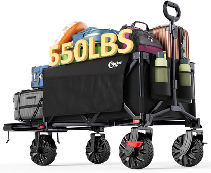 Portal 300L Large Wagons Carts Foldable with Tailgate, 550LB Heavy-Duty Collapsible Beach Wagon