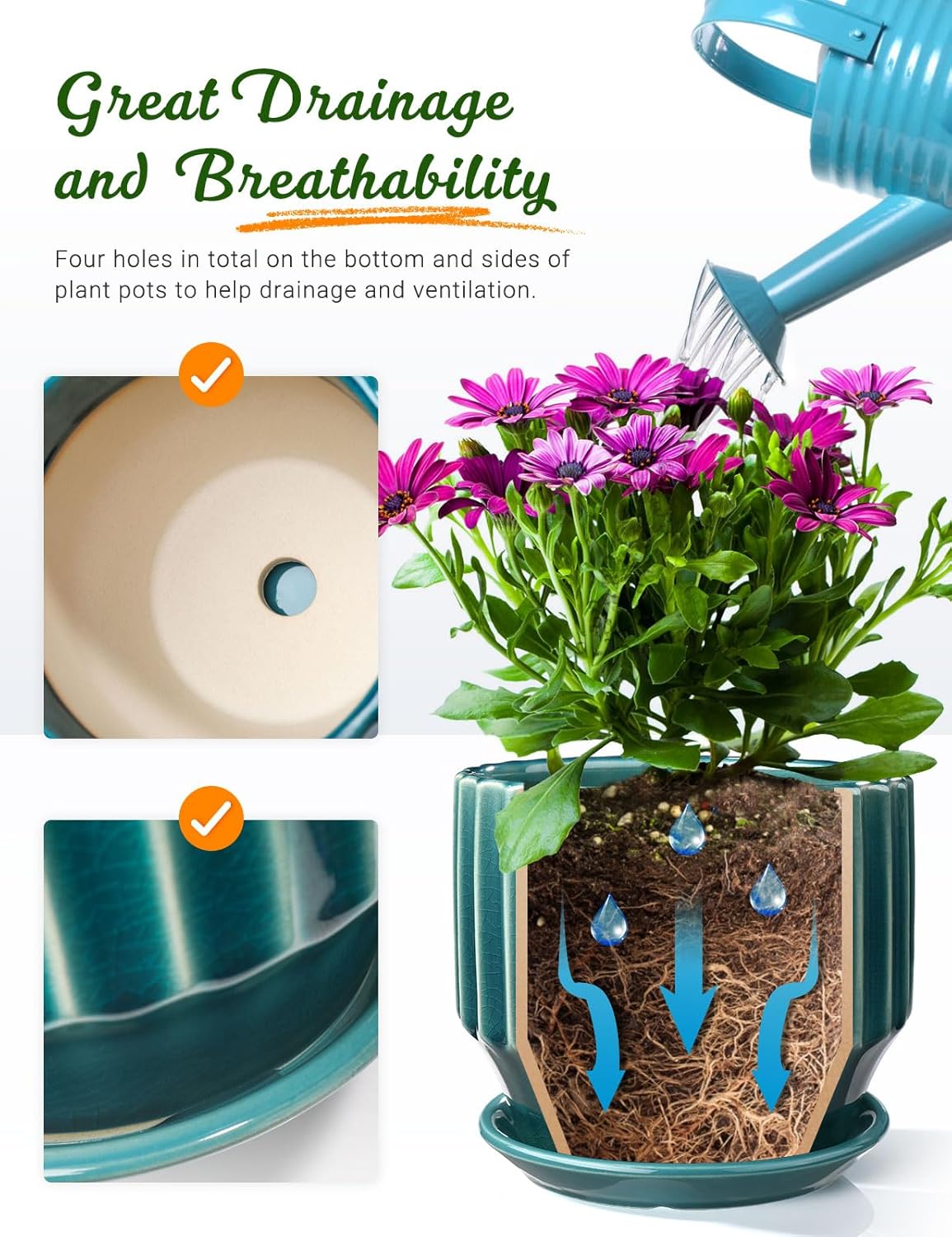 AISBUGUR Plant Pots 6 inch Ceramic Pots for Indoor Plants Set of 2 Flower Pots Unique Crackle Glaze