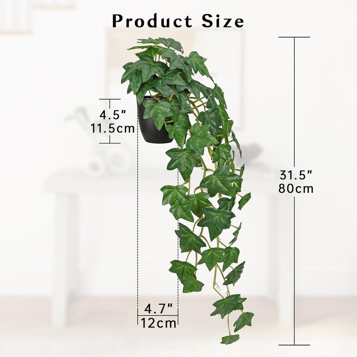Fake Pothos Ivy Plant with Pot Artificial Green Leaves for Home Shelf Decor Indoor Silk Artificial