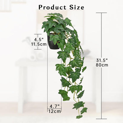 Fake Pothos Ivy Plant with Pot Artificial Green Leaves for Home Shelf Decor Indoor Silk Artificial