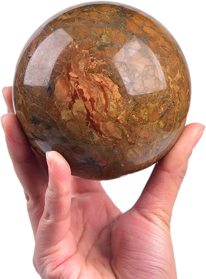 JIC Gem Large Crystal Ball Sphere Yellow Agate Healing Crystal Gemstone Ball with Display Stand