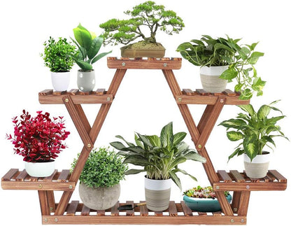 Ufine Wood Plant Stand Triangular Plant Shelf Multi Tier Flower Display Holder Storage Rack 6 Pots